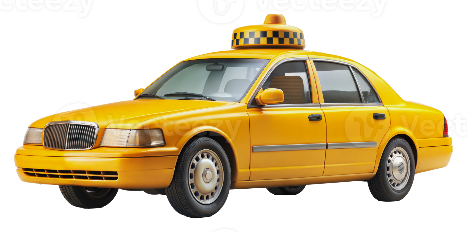 Yellow taxi cab with roof sign, cut out - stock png. png