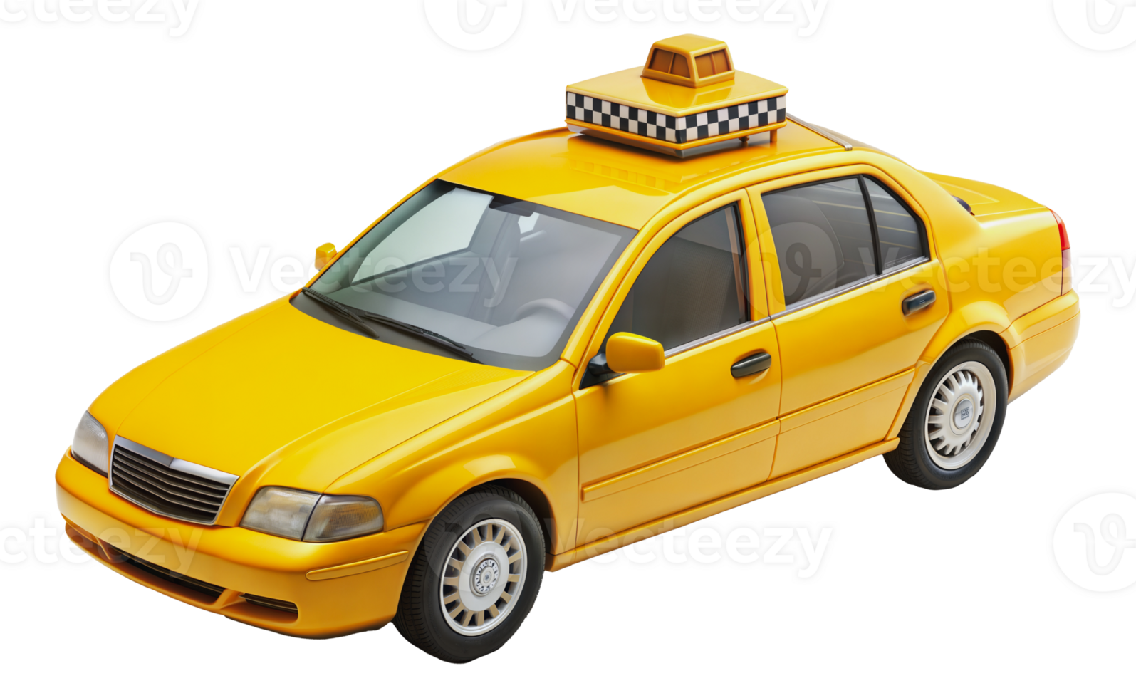 Yellow taxi car with checkered roof sign, cut out - stock png. png