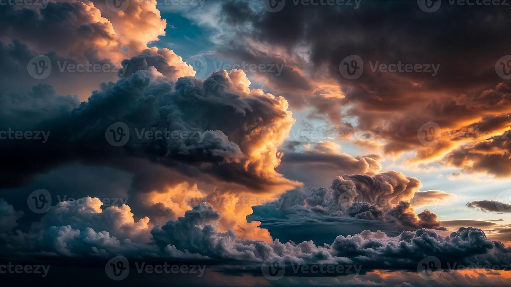 Dramatic storm clouds in a colorful sky. photo