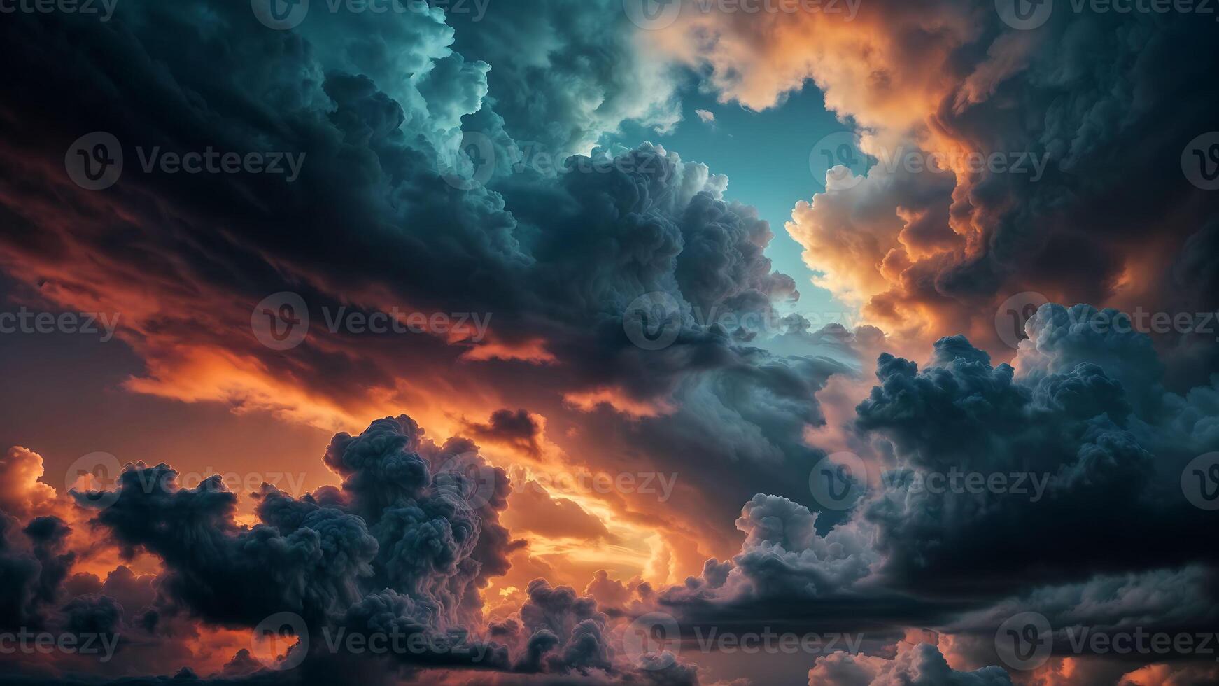 Dramatic storm clouds in a colorful sky. photo