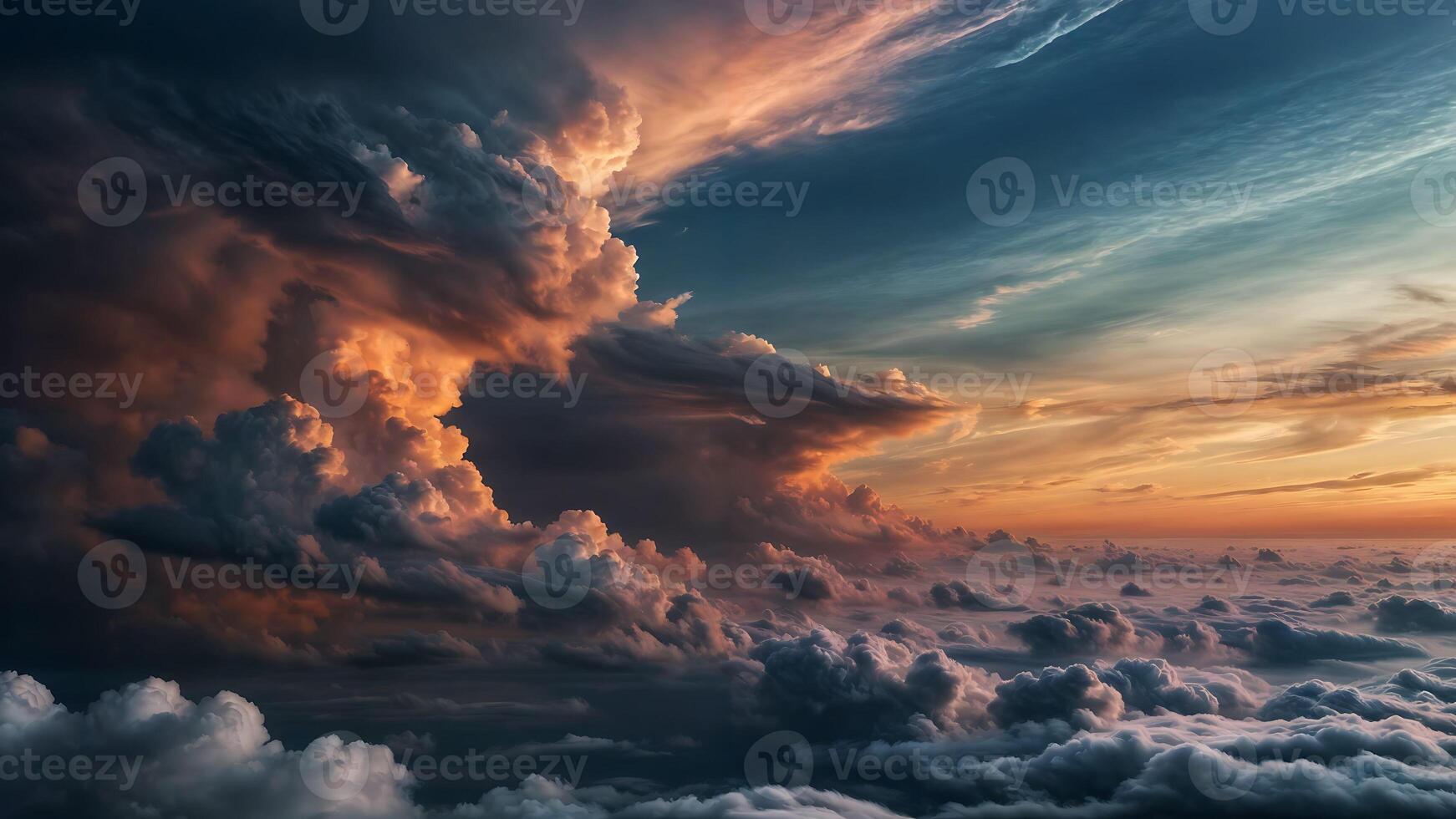 Dramatic storm clouds in a colorful sky. photo