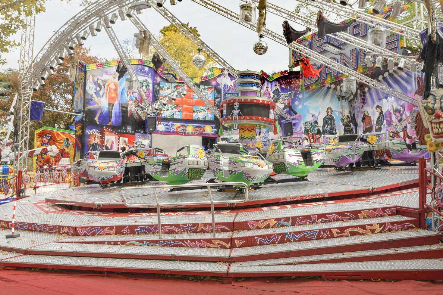 Liege. Wallonia - Belgium 31-10-2021. An empty ride in an amusement park. There are no clients. Empty checkout photo