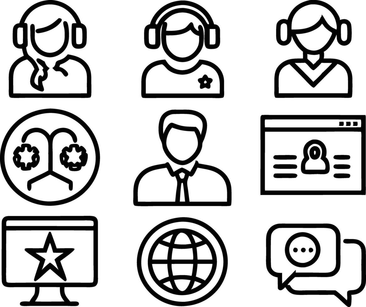 set of Customer service and support icon. support, service, help, business, customer, technology, call, online, contact vector