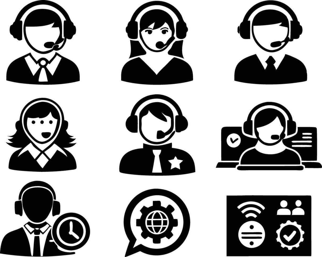 set of Customer service and support icon. support, service, help, business, customer, technology, call, online, contact vector