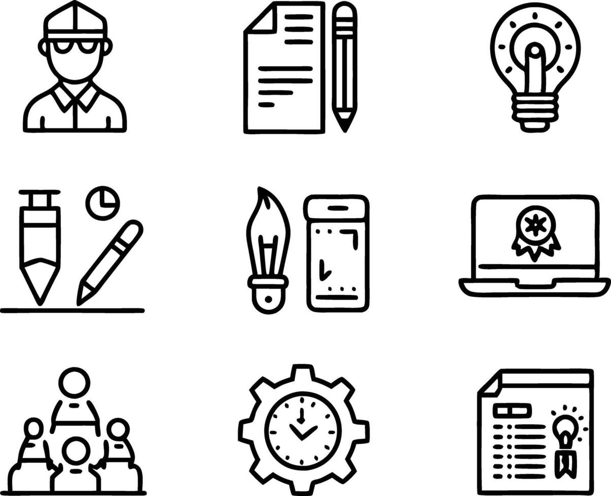 set of skills icon line art. skill, concept, development, education, training, skills, youth, creative vector