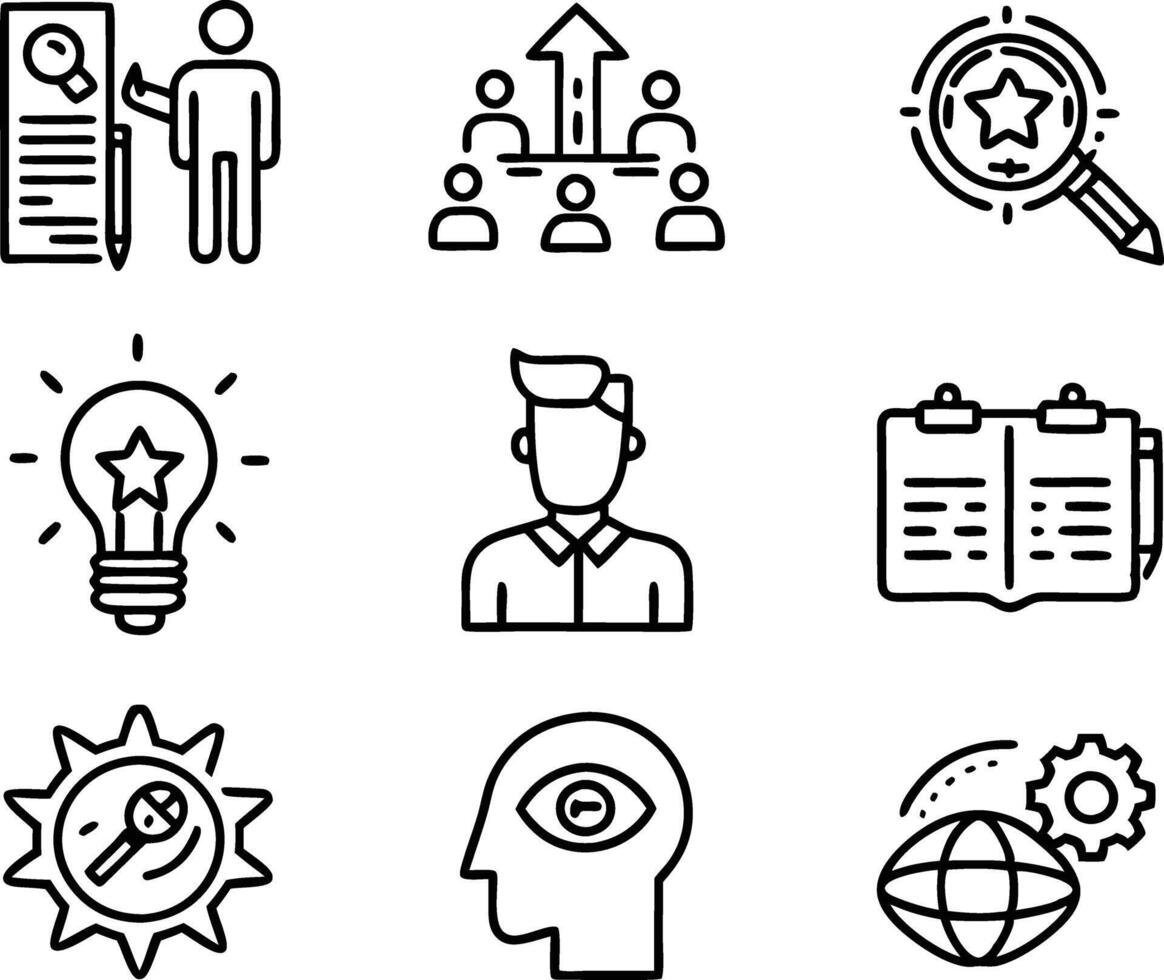 set of skills icon line art. skill, concept, development, education, training, skills, youth, creative vector