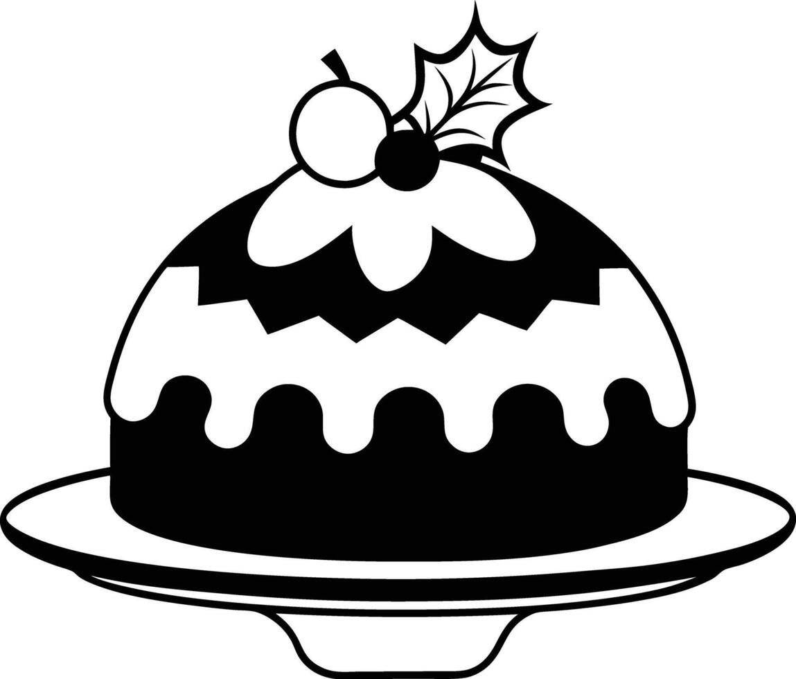christmas cake illustration black and white. dessert, christmas, celebration, cake, holiday, bakery, festive vector