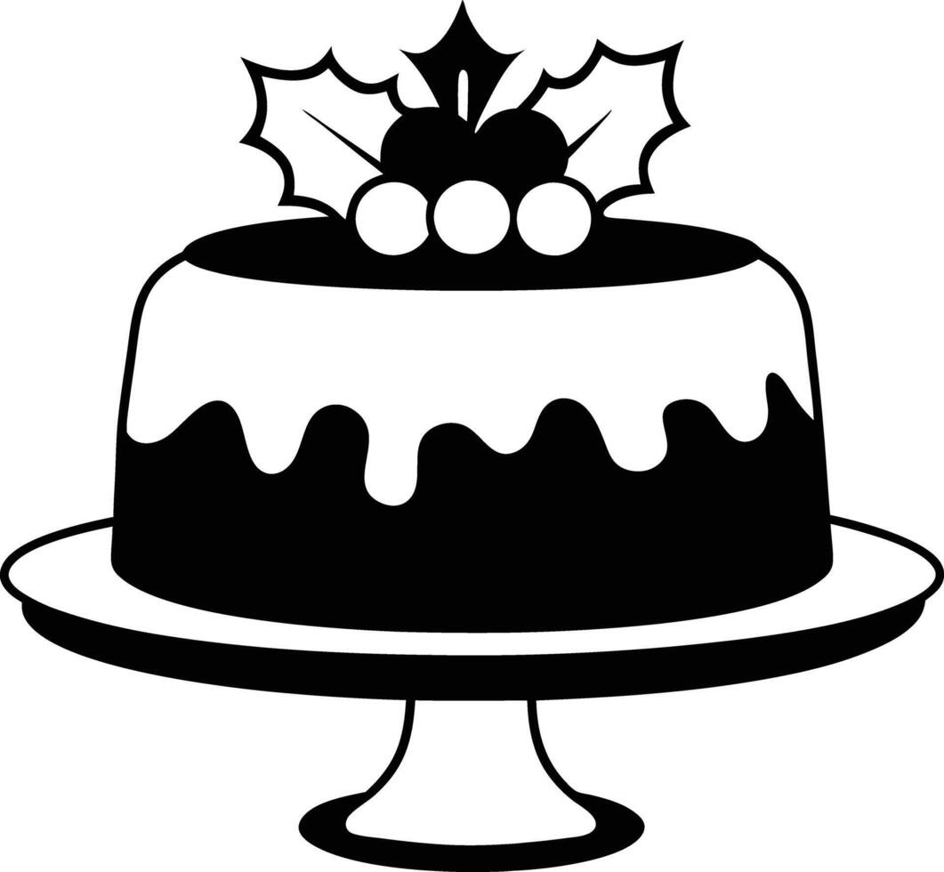 christmas cake illustration black and white. dessert, christmas, celebration, cake, holiday, bakery, festive vector