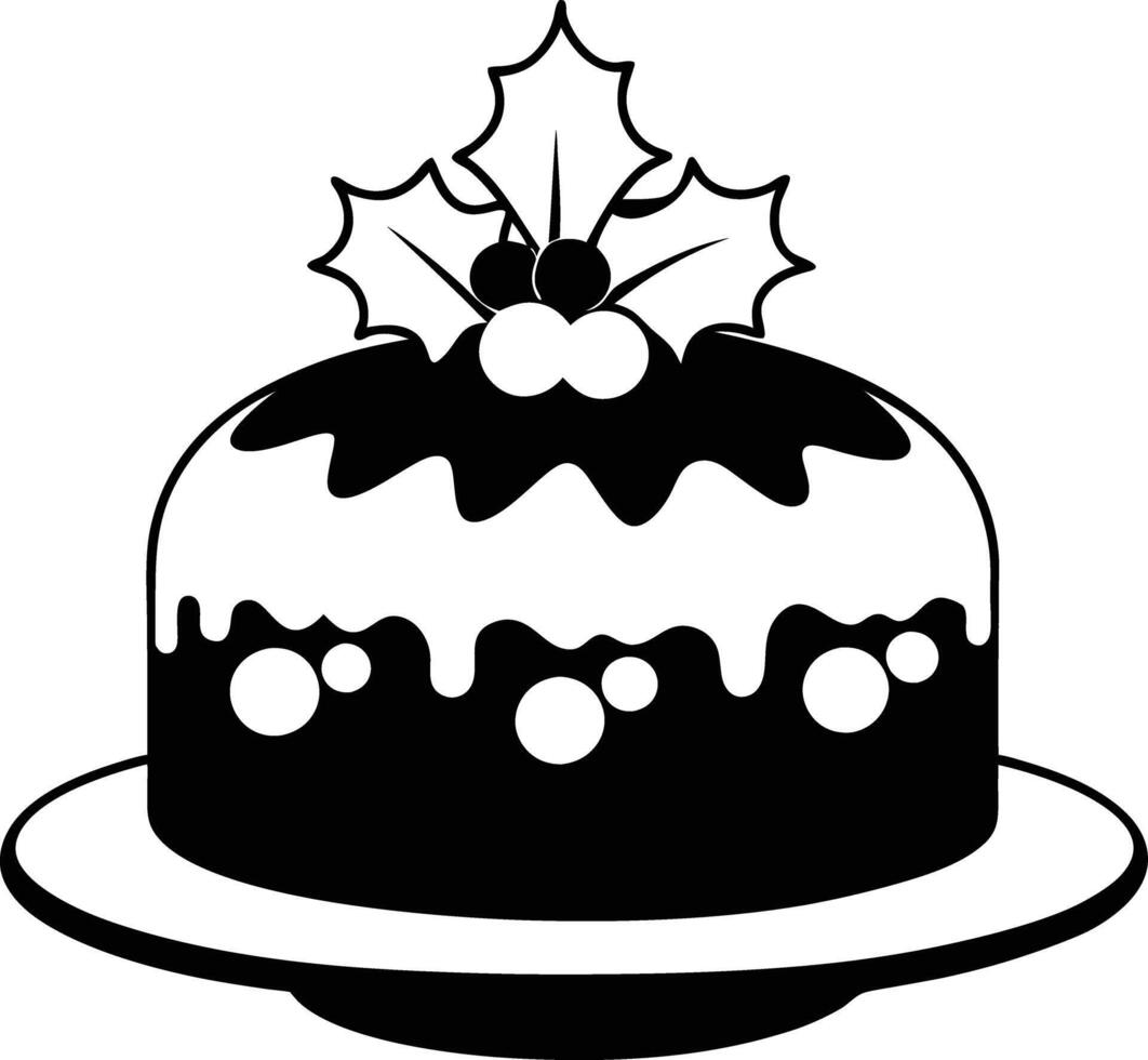 christmas cake illustration black and white. dessert, christmas, celebration, cake, holiday, bakery, festive vector