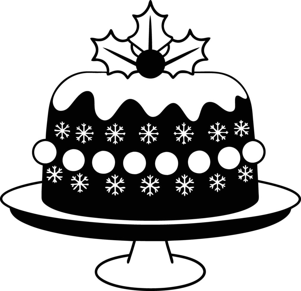 christmas cake illustration black and white. dessert, christmas, celebration, cake, holiday, bakery, festive vector