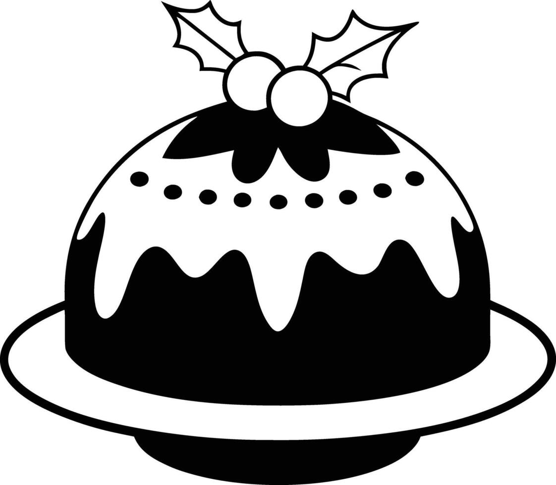 christmas cake illustration black and white. dessert, christmas, celebration, cake, holiday, bakery, festive vector