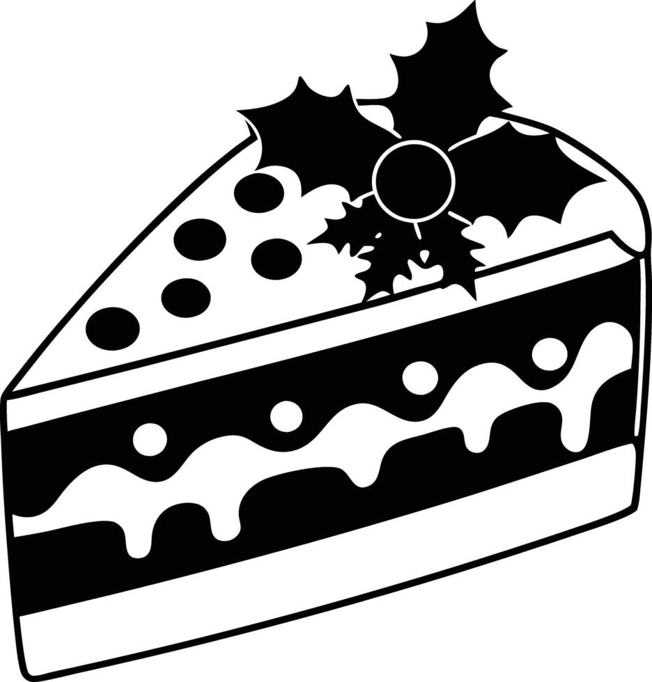 christmas cake illustration black and white. dessert, christmas, celebration, cake, holiday, bakery, festive vector