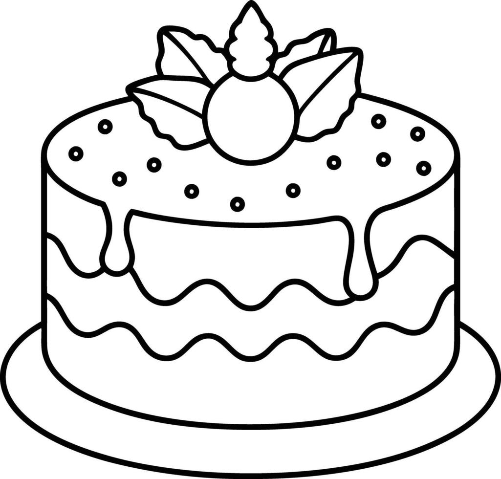 christmas cake illustration black and white. dessert, christmas, celebration, cake, holiday, bakery, festive vector