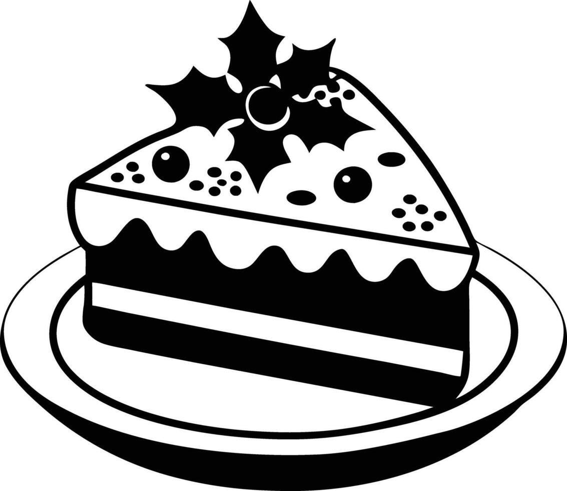 christmas cake illustration black and white. dessert, christmas, celebration, cake, holiday, bakery, festive vector