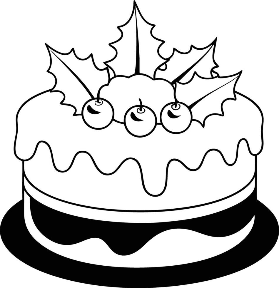 christmas cake illustration black and white. dessert, christmas, celebration, cake, holiday, bakery, festive vector