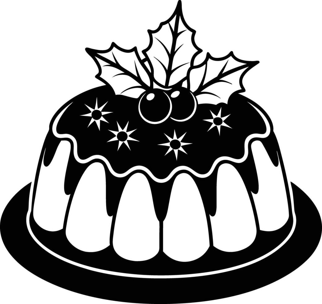 christmas cake illustration black and white. dessert, christmas, celebration, cake, holiday, bakery, festive vector