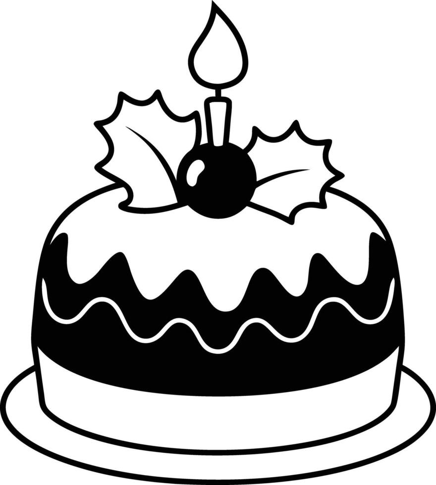 christmas cake illustration black and white. dessert, christmas, celebration, cake, holiday, bakery, festive vector