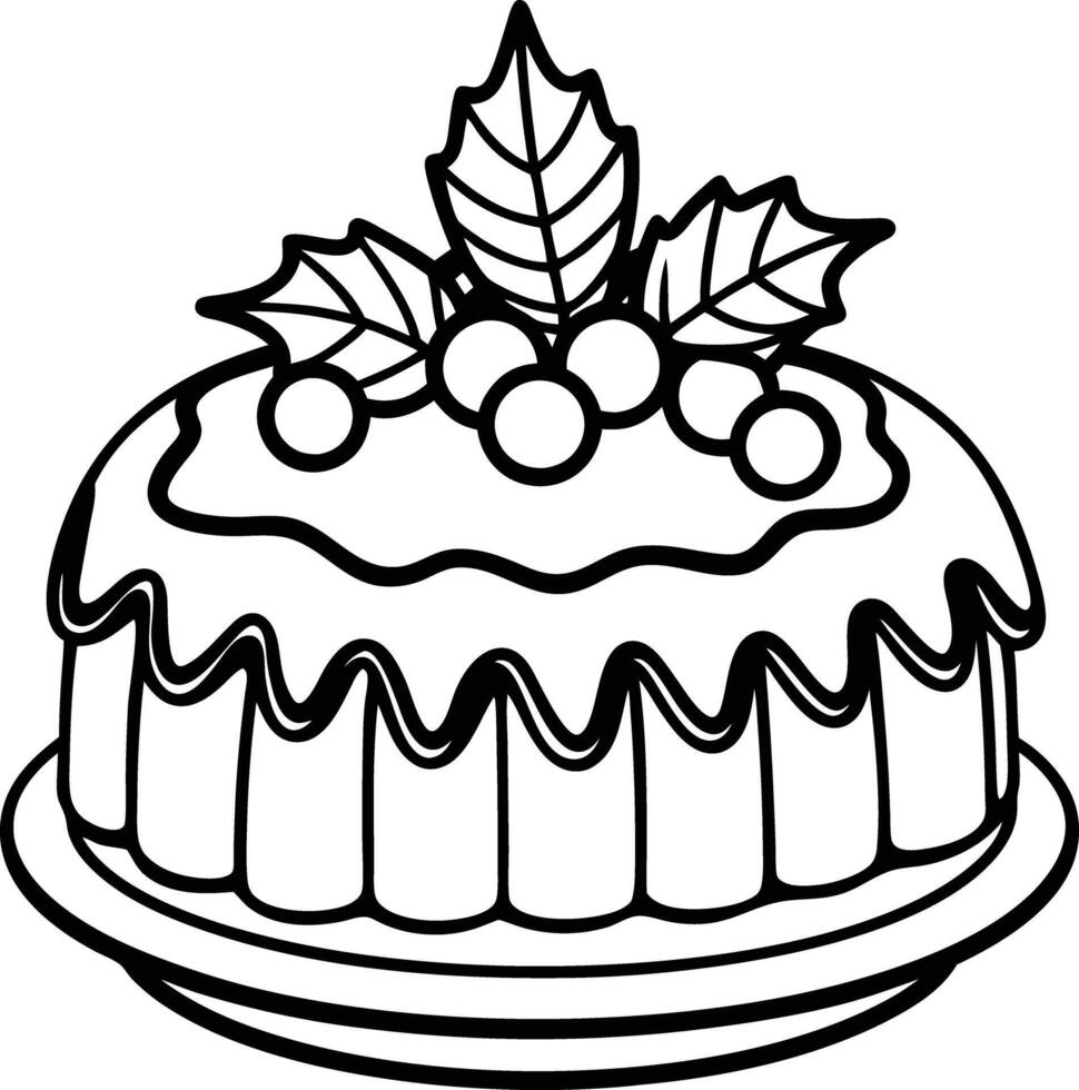 christmas cake illustration black and white. dessert, christmas, celebration, cake, holiday, bakery, festive vector