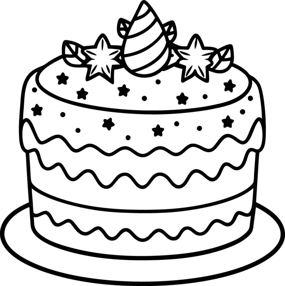 christmas cake illustration black and white. dessert, christmas, celebration, cake, holiday, bakery, festive vector