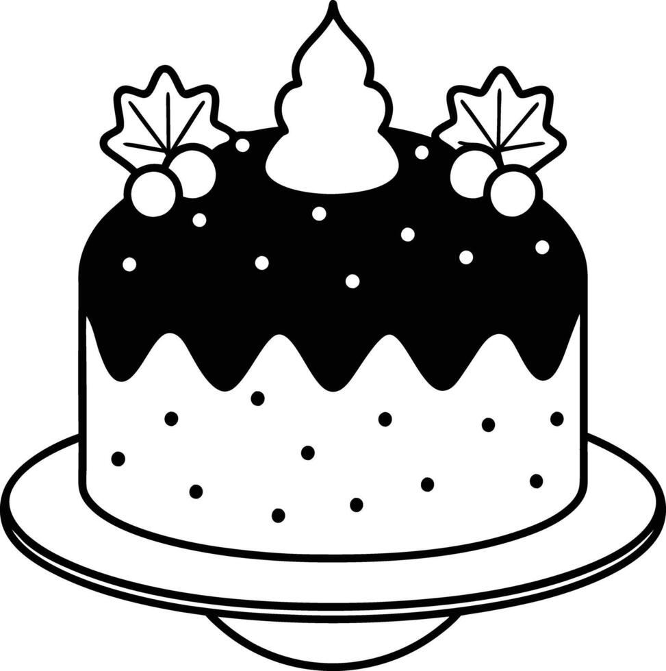 christmas cake illustration black and white. dessert, christmas, celebration, cake, holiday, bakery, festive vector