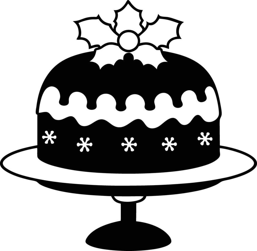 christmas cake illustration black and white. dessert, christmas, celebration, cake, holiday, bakery, festive vector