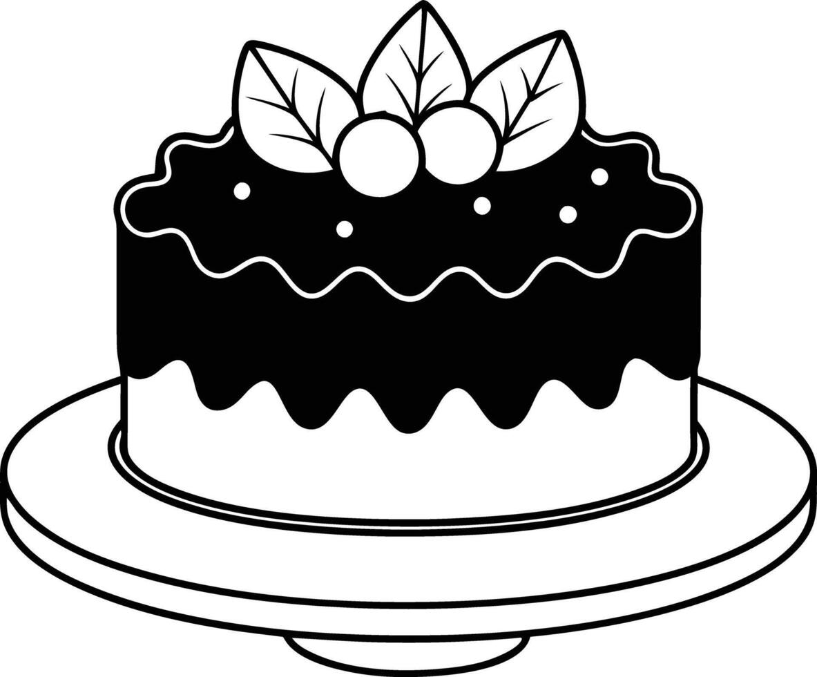 christmas cake illustration black and white. dessert, christmas, celebration, cake, holiday, bakery, festive vector