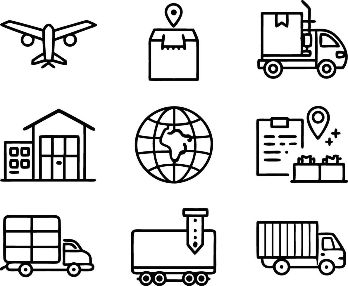 set of logistic icon illustration. delivery, transportation, shipping, business, cargo, industry, logistic vector