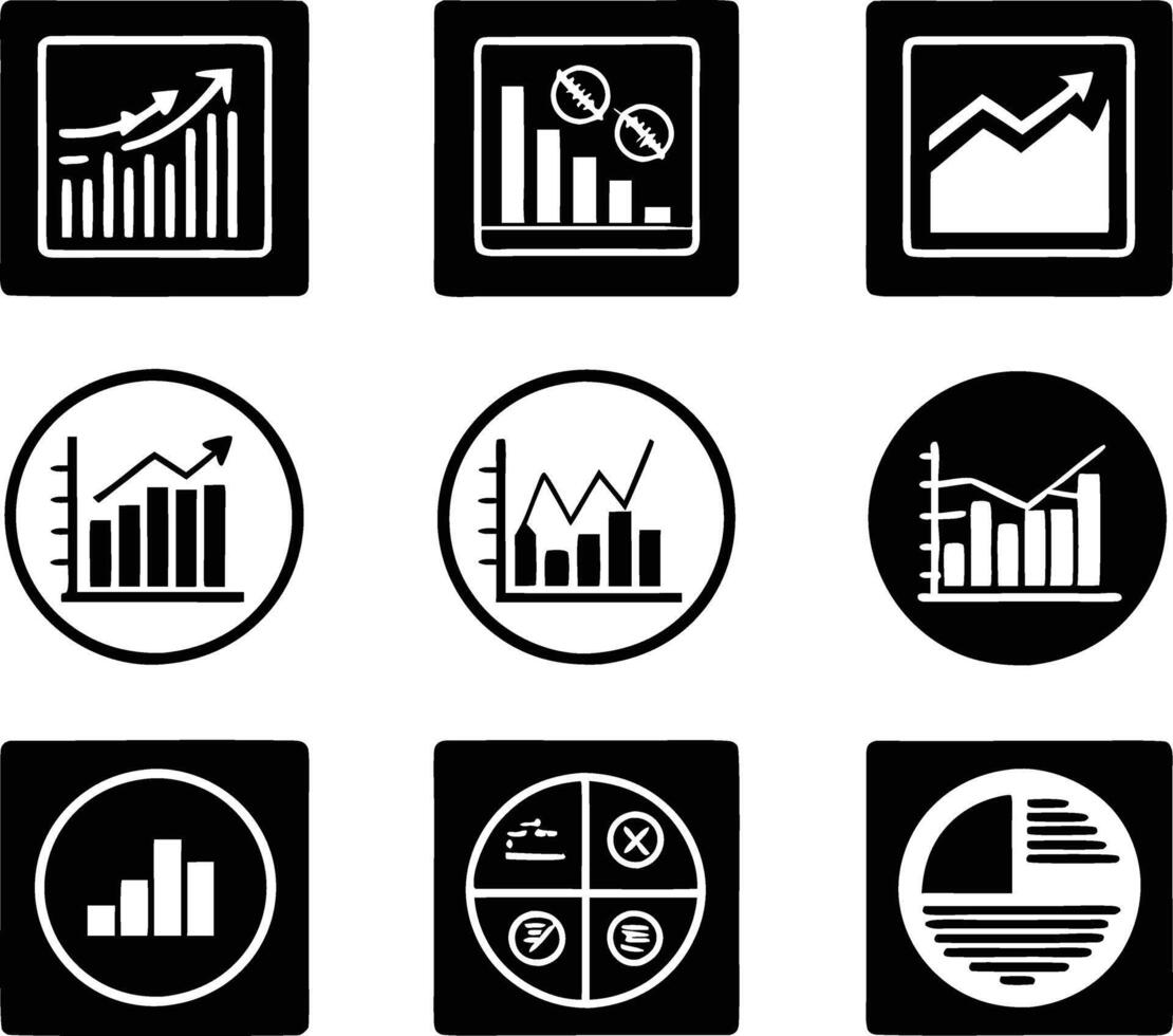 set of statistics icon illustration. business, chart, graph, statistics, data, finance, investment, concept, analysis vector
