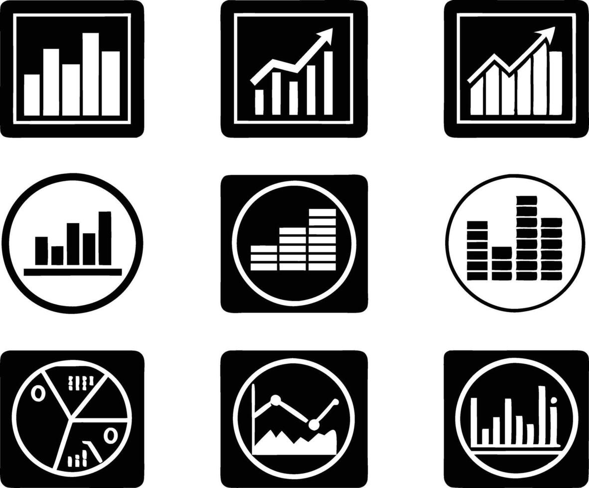 set of statistics icon illustration. business, chart, graph, statistics, data, finance, investment, concept, analysis vector