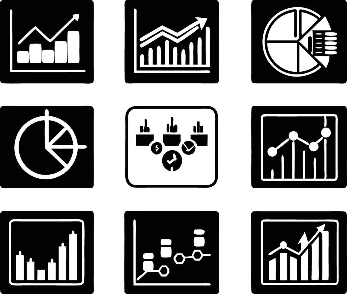 set of statistics icon illustration. business, chart, graph, statistics, data, finance, investment, concept, analysis vector