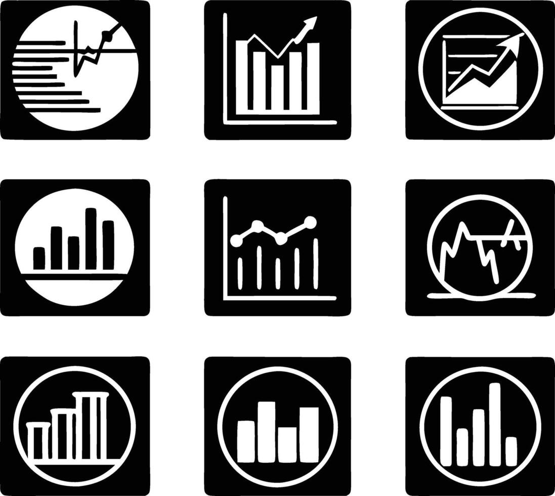 set of statistics icon illustration. business, chart, graph, statistics, data, finance, investment, concept, analysis vector
