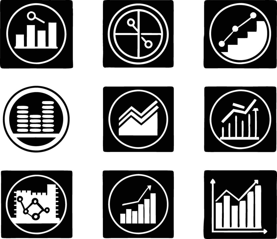 set of statistics icon illustration. business, chart, graph, statistics, data, finance, investment, concept, analysis vector