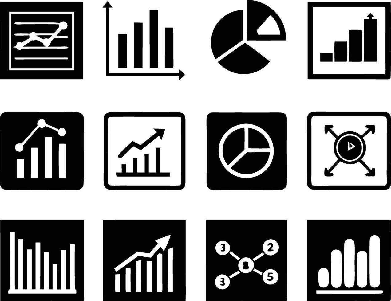 set of statistics icon illustration. business, chart, graph, statistics, data, finance, investment, concept, analysis vector