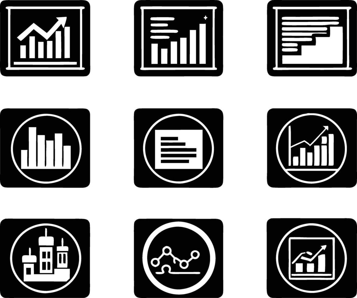 set of statistics icon illustration. business, chart, graph, statistics, data, finance, investment, concept, analysis vector