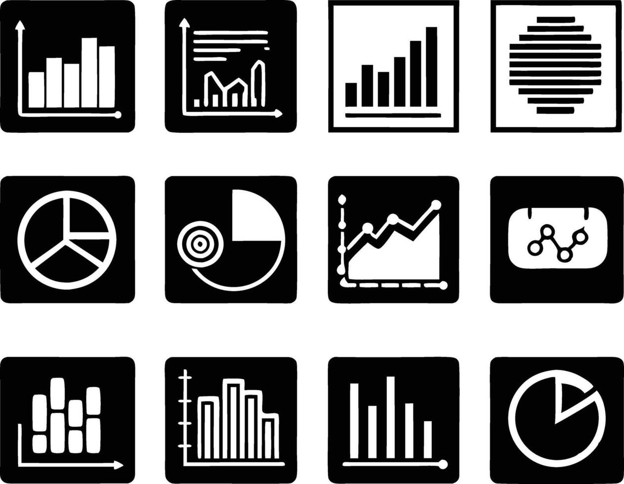 set of statistics icon illustration. business, chart, graph, statistics, data, finance, investment, concept, analysis vector
