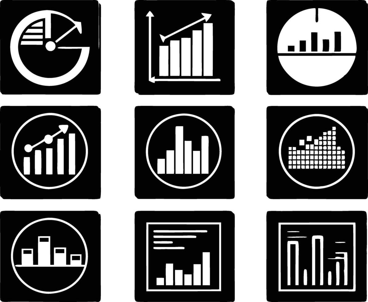 set of statistics icon illustration. business, chart, graph, statistics, data, finance, investment, concept, analysis vector