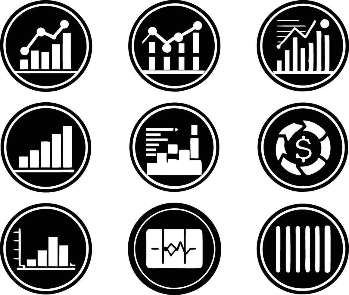 set of statistics icon illustration. business, chart, graph, statistics, data, finance, investment, concept, analysis vector