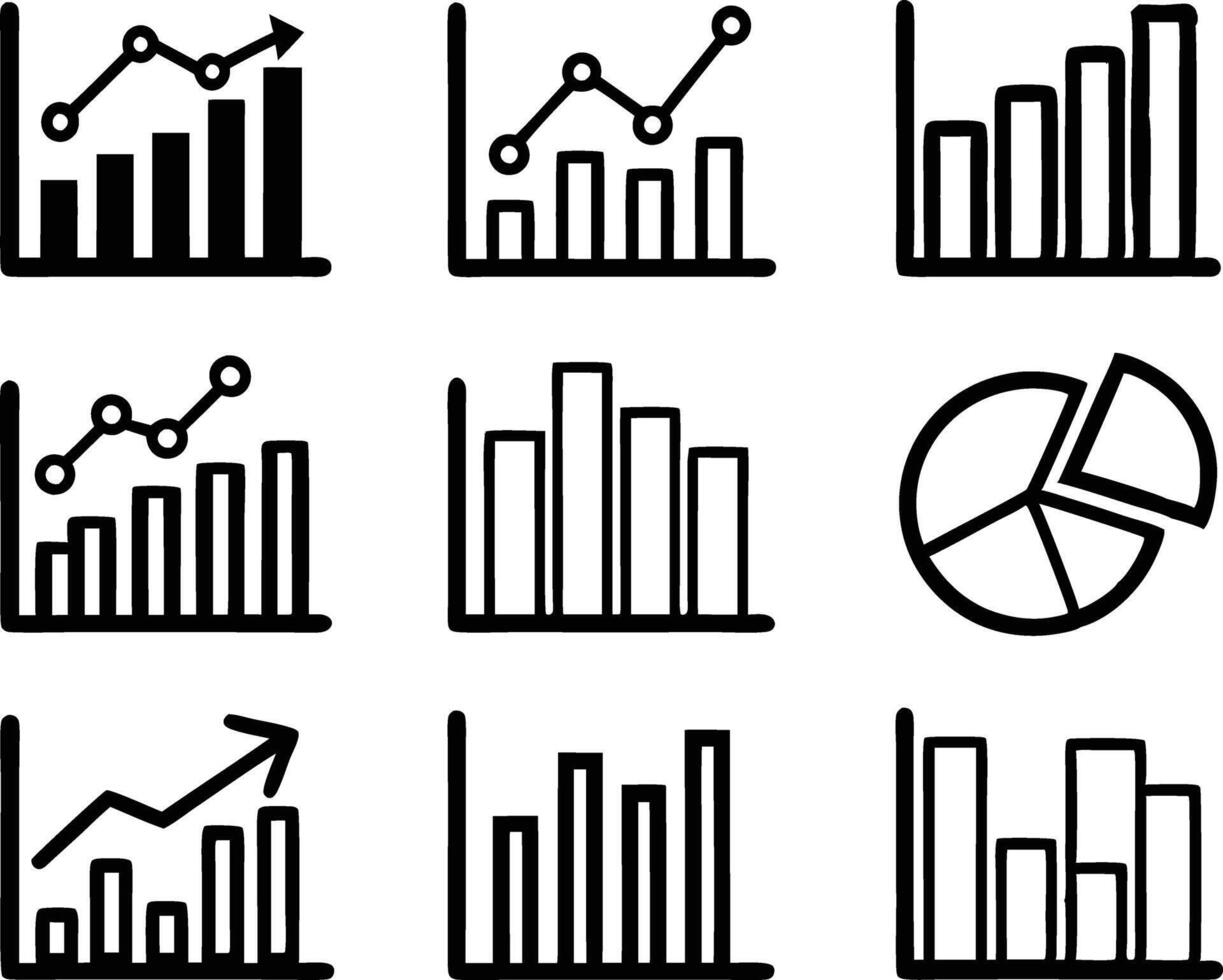 set of statistics icon illustration. business, chart, graph, statistics, data, finance, investment, concept, analysis vector