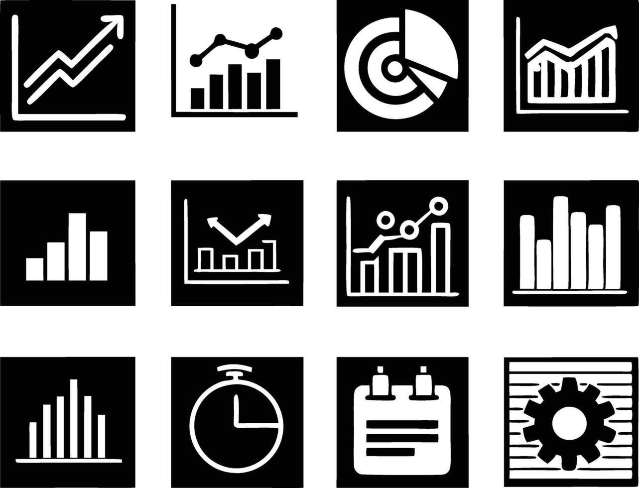 set of statistics icon illustration. business, chart, graph, statistics, data, finance, investment, concept, analysis vector
