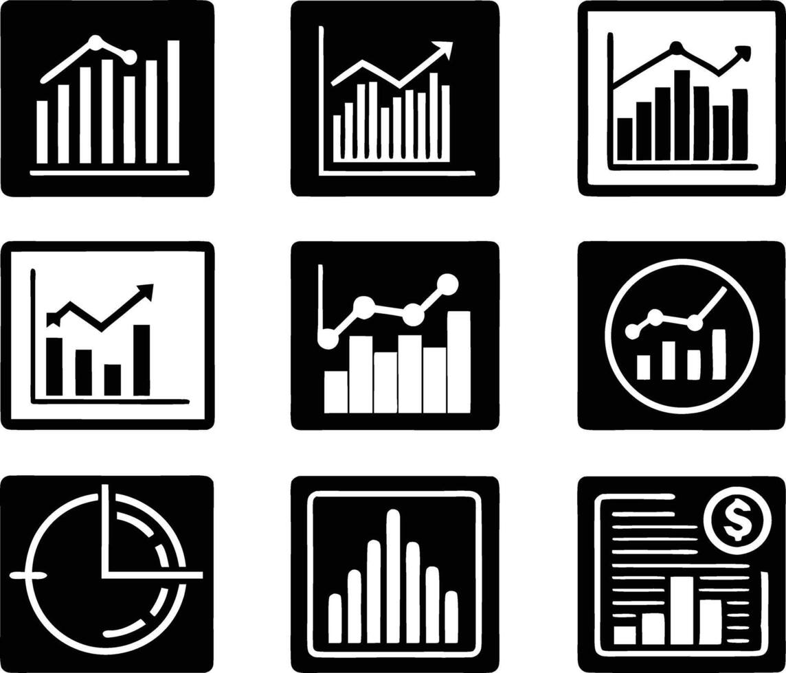 set of statistics icon illustration. business, chart, graph, statistics, data, finance, investment, concept, analysis vector