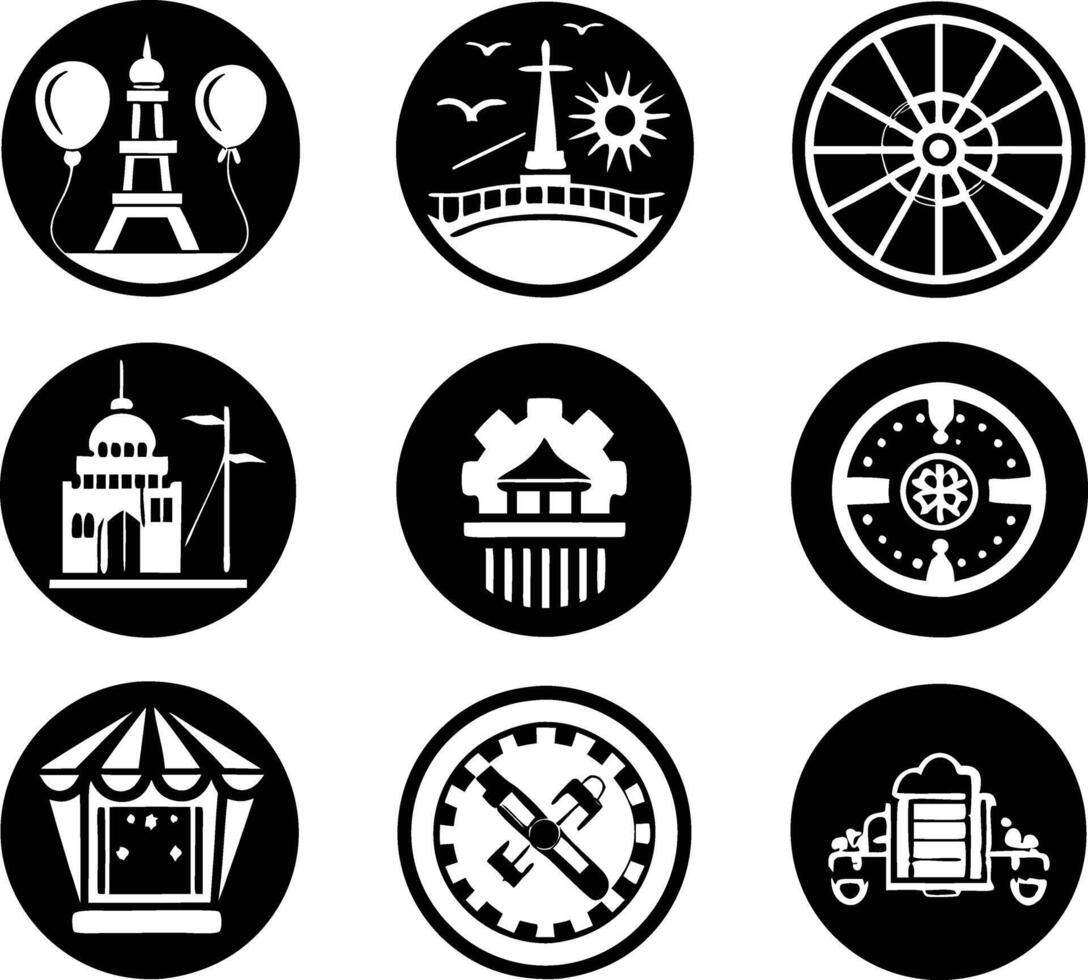 set of amusement icon illustration. park, fun, amusement park, attraction, summer, festival,tourism vector