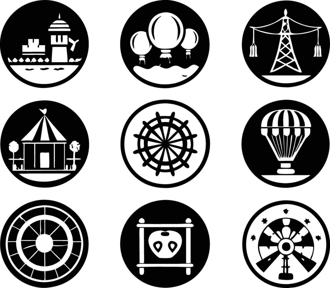 set of amusement icon illustration. park, fun, amusement park, attraction, summer, festival,tourism vector