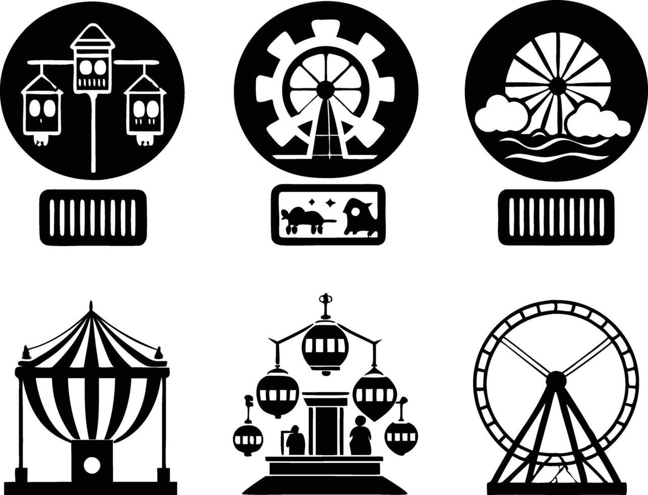 set of amusement icon illustration. park, fun, amusement park, attraction, summer, festival,tourism vector