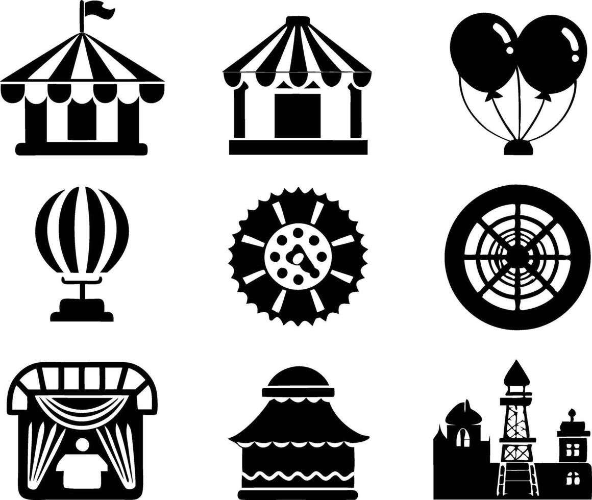 set of amusement icon illustration. park, fun, amusement park, attraction, summer, festival,tourism vector