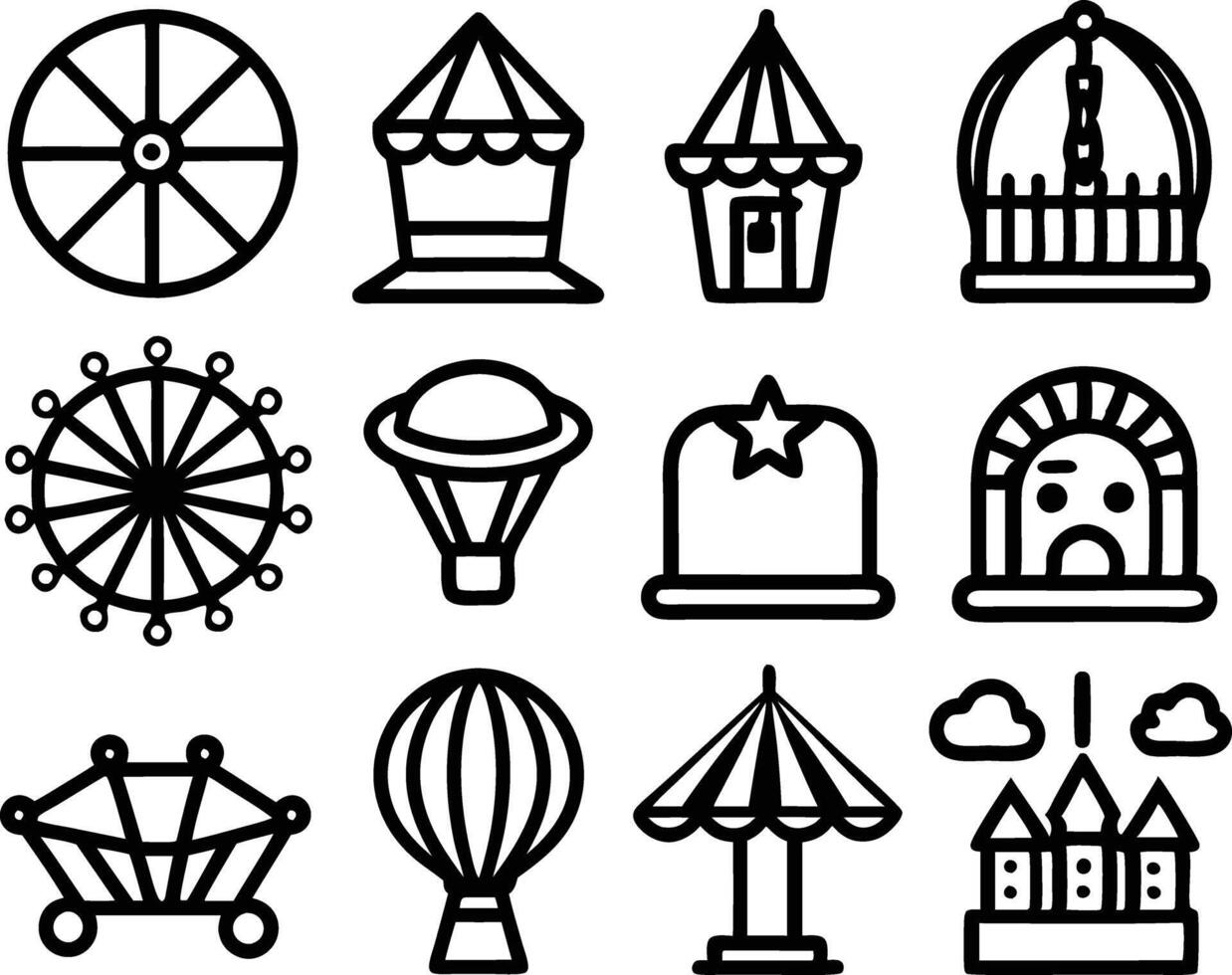 set of amusement icon illustration. park, fun, amusement park, attraction, summer, festival,tourism vector