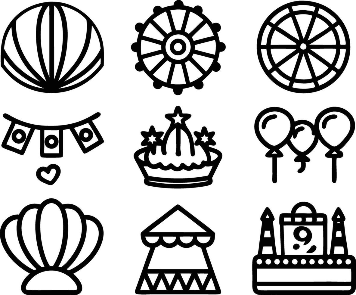 set of amusement icon illustration. park, fun, amusement park, attraction, summer, festival,tourism vector
