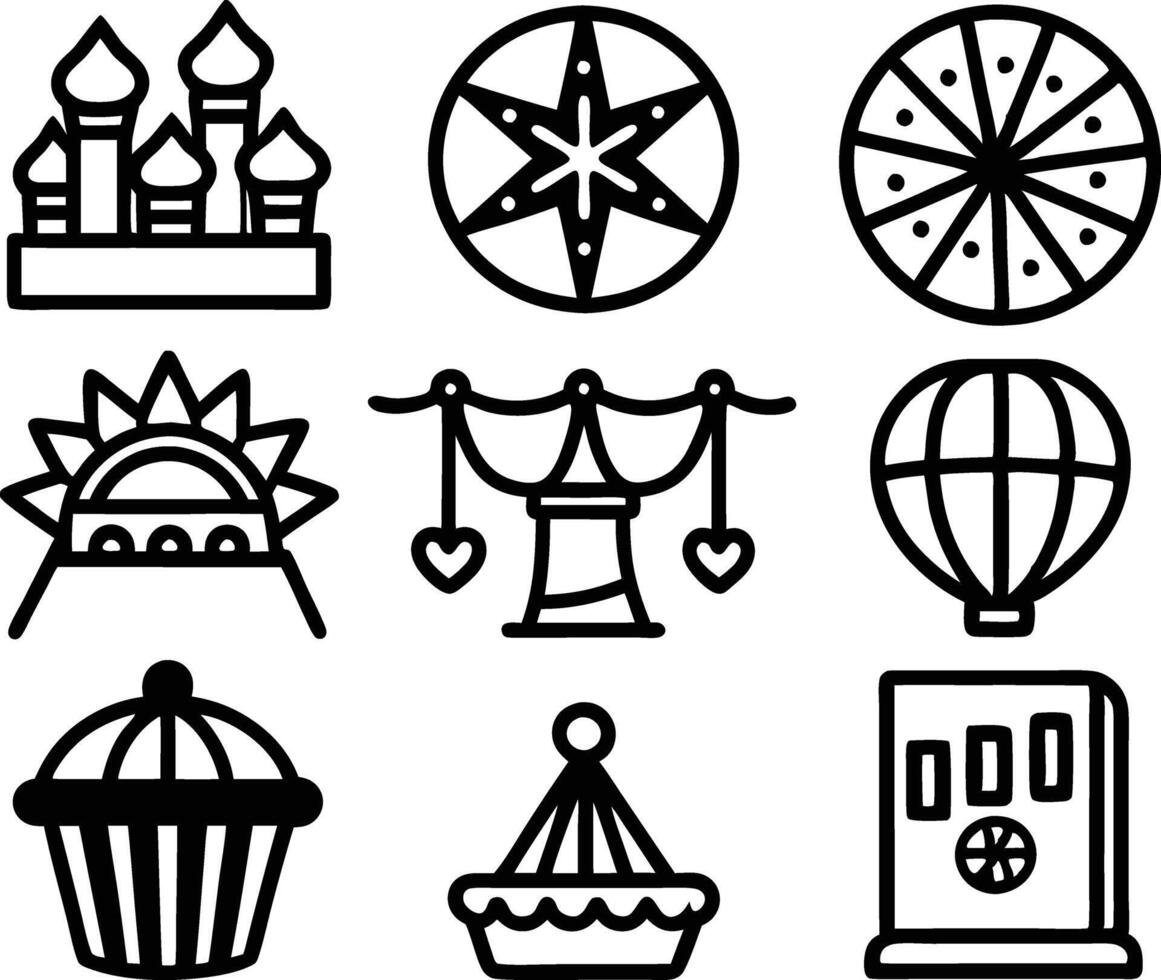 set of amusement icon illustration. park, fun, amusement park, attraction, summer, festival,tourism vector