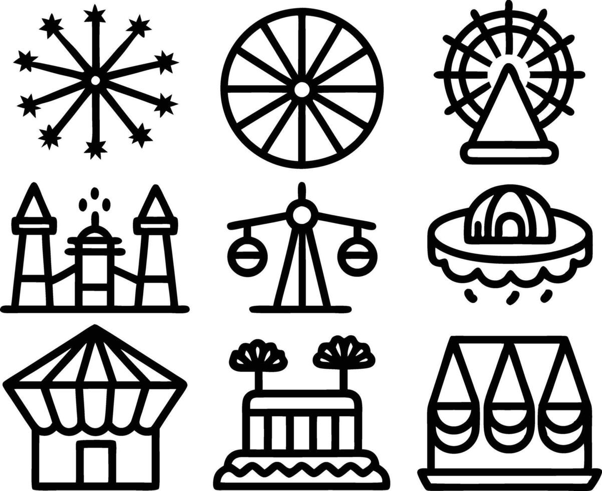 set of amusement icon illustration. park, fun, amusement park, attraction, summer, festival,tourism vector
