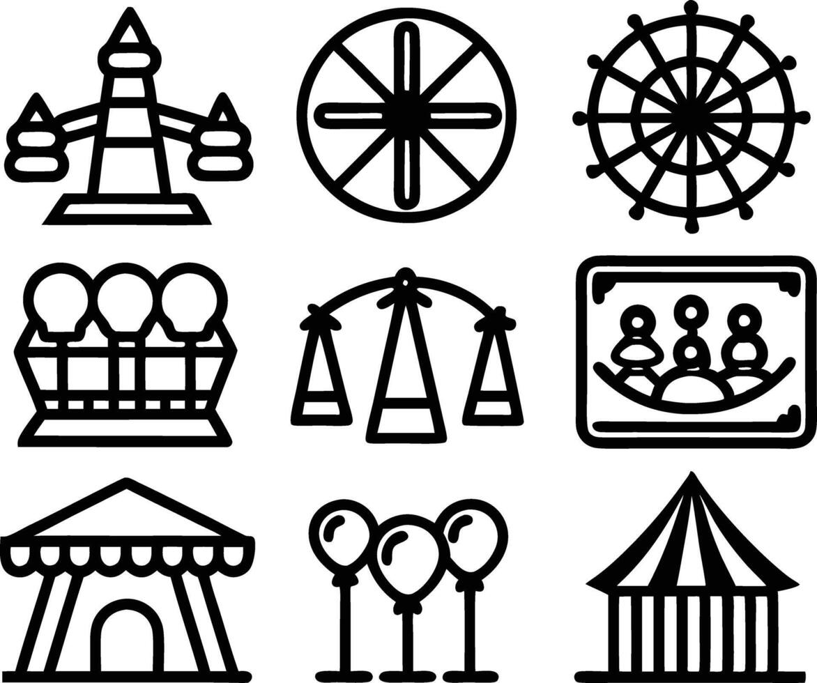 set of amusement icon illustration. park, fun, amusement park, attraction, summer, festival,tourism vector