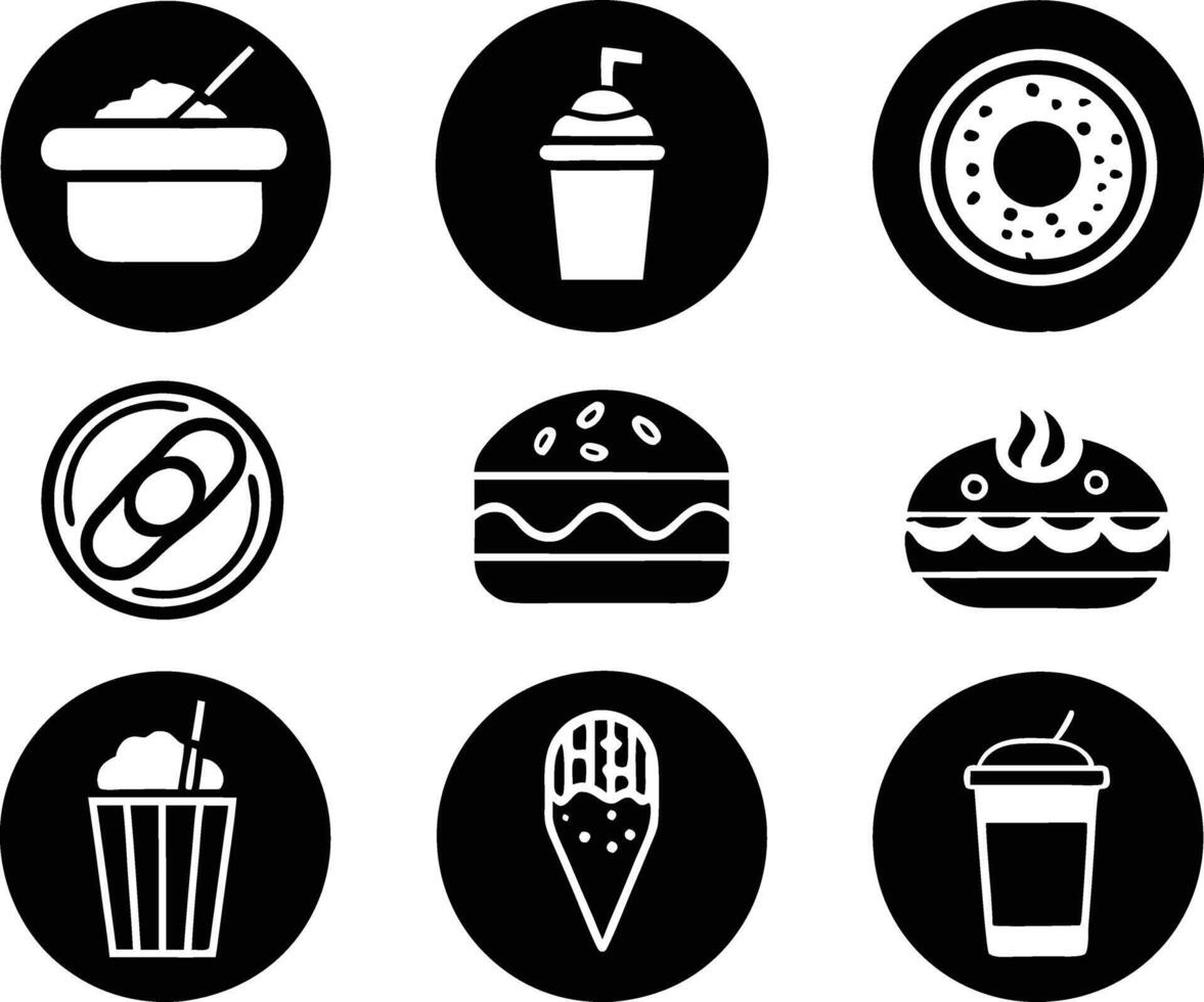 set of food and drink icon illustration. food, drink, beverage, restaurant, wine, lunch, breakfast, alcohol, cocktail vector